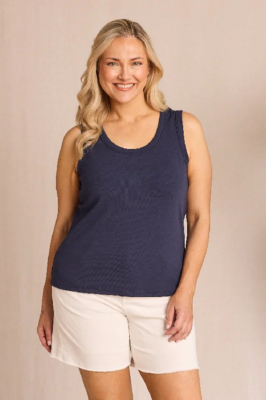 Elevate your look with premium women’s wear   Adrift Ribbed Singlet in Navy