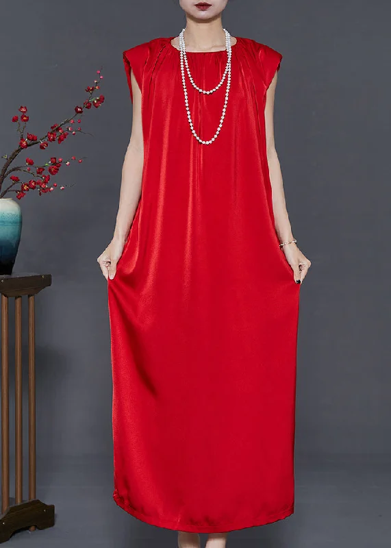 Feminine silhouettes for the modern woman   Style Red Oversized Draping Chiffon Maxi Dresses Summer