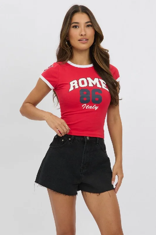 High-quality women’s wear for everyday elegance   Red Graphic Tee Short Sleeve