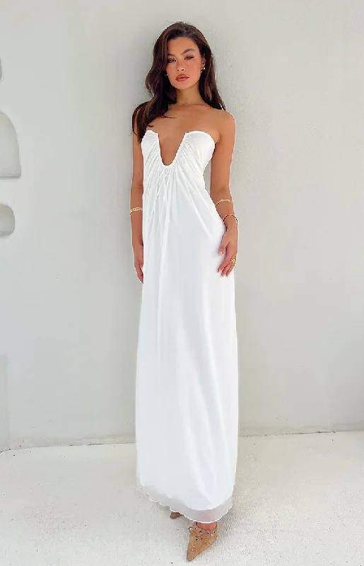 Elegant and comfortable women’s fashion wear   Braelyn White Strapless Maxi Dress