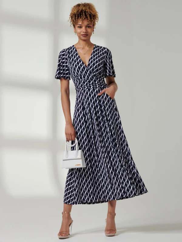 Essential women’s clothing for every season   Jaylynn Flare Sleeve Jersey Maxi Dress, Navy Geo