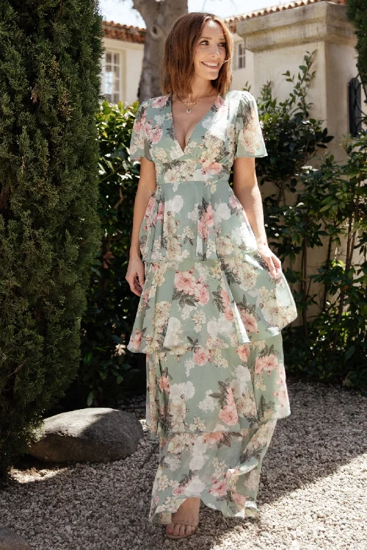 Stylish plus-size clothing for women   Montaigne Ruffle Maxi Dress | Sage Floral