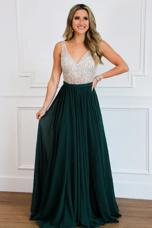 Feminine fashion to express your unique style   Elegant Affair Beaded Maxi Dress: Emerald