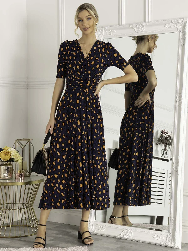 Refresh your wardrobe with stylish women’s outfits   Josie Animal Print Wrap Neck Maxi Dress, Navy Animal