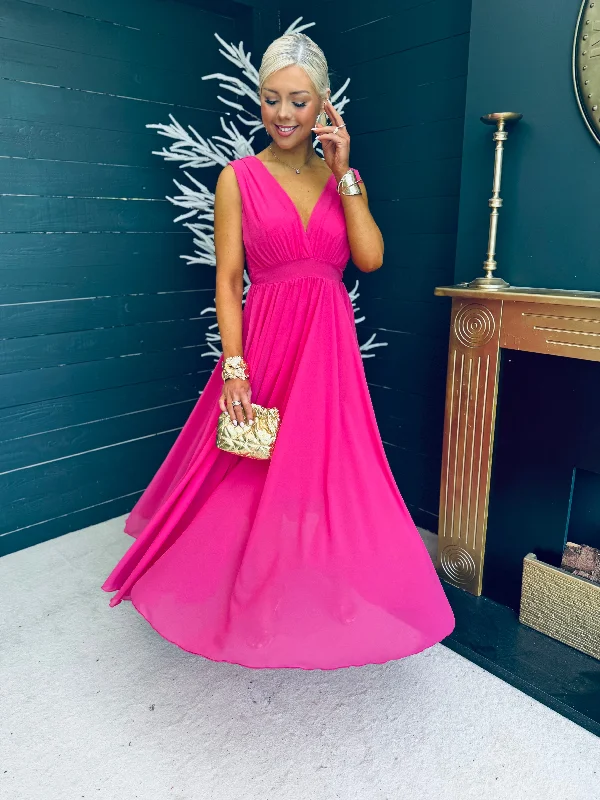 Express your style with fashionable women’s clothing   Janine Banded Maxi Dress Fuchsia