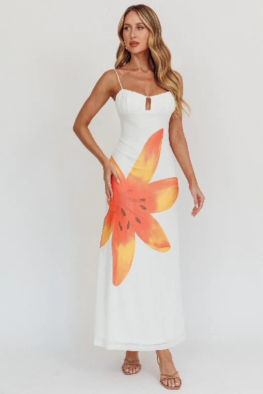 Affordable stylish women’s fashion collection   Kailua Floral Print Maxi Dress White