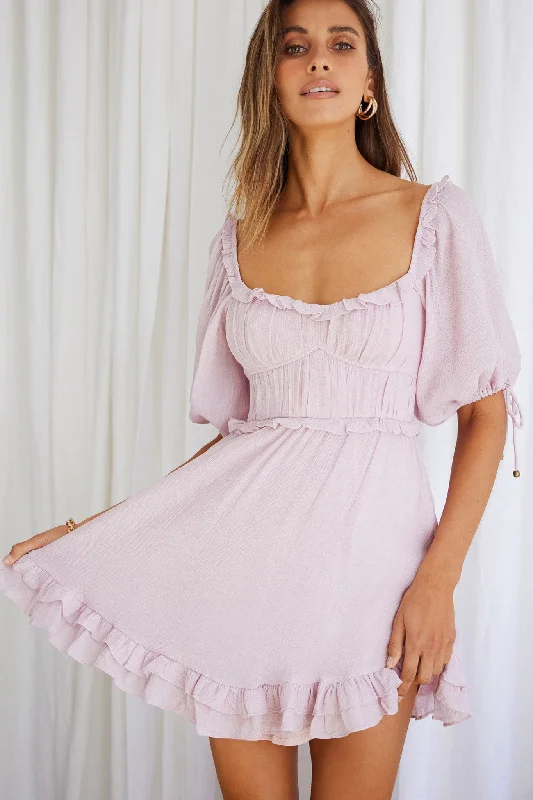 Kirra Puff Sleeve Ruched Bodice Dress Blush