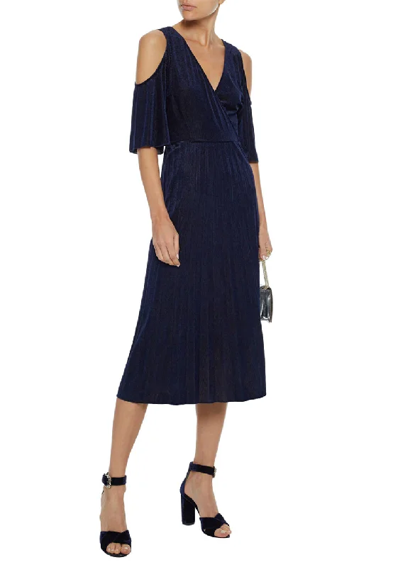 Fashionable clothing that fits every occasion   Dark Navy Ragui Pleated Velvet Midi Dress