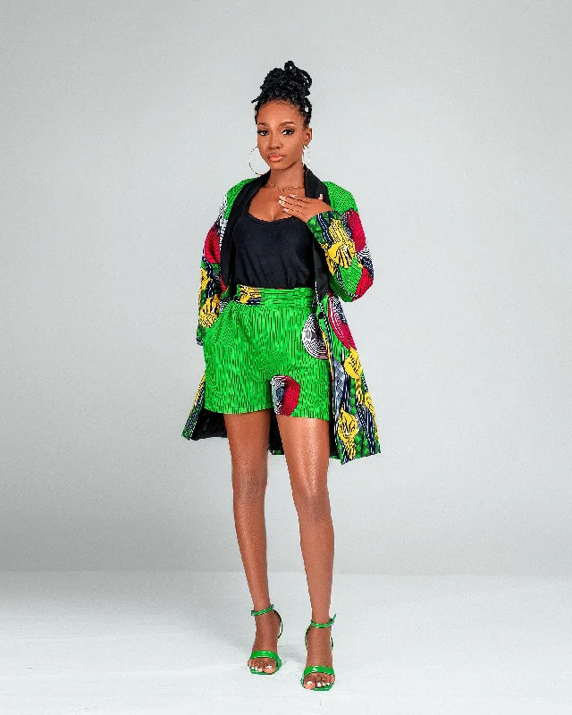 Eliana Ankara High Waisted Shorts | Green African Print