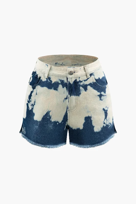 Tie Dye Print Denim Shorts