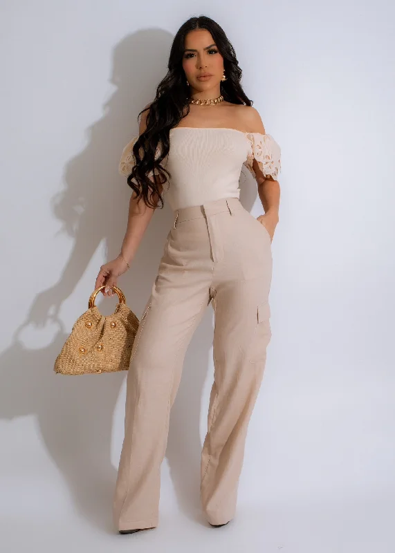 One For One Linen Cargo Pants Nude