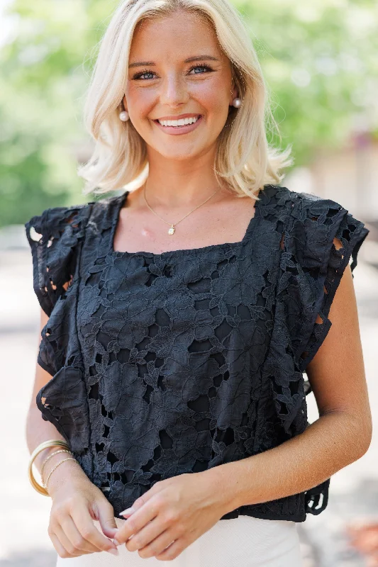 Take Your Lead Black Crochet Blouse