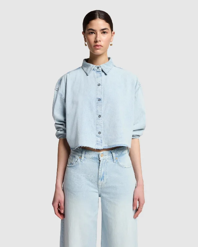 Cropped Denim Shirt in Clean Slate