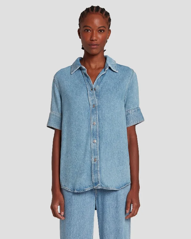 Denim Lustre Short Sleeve Shirt in Volcan Blue