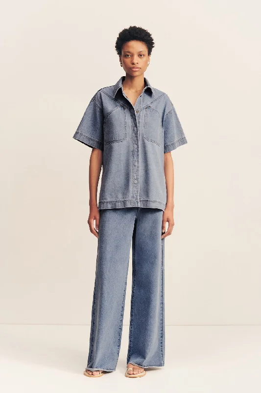 STELLA SHORT SLEEVE SHIRT - MID BLUE