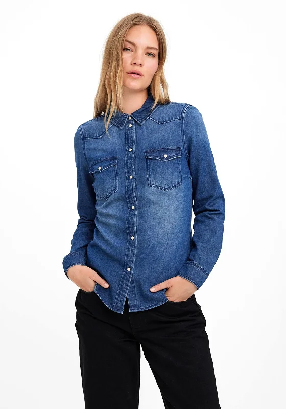 Vero Moda Maria Denim Slim Shirt, Medium Blue Denim