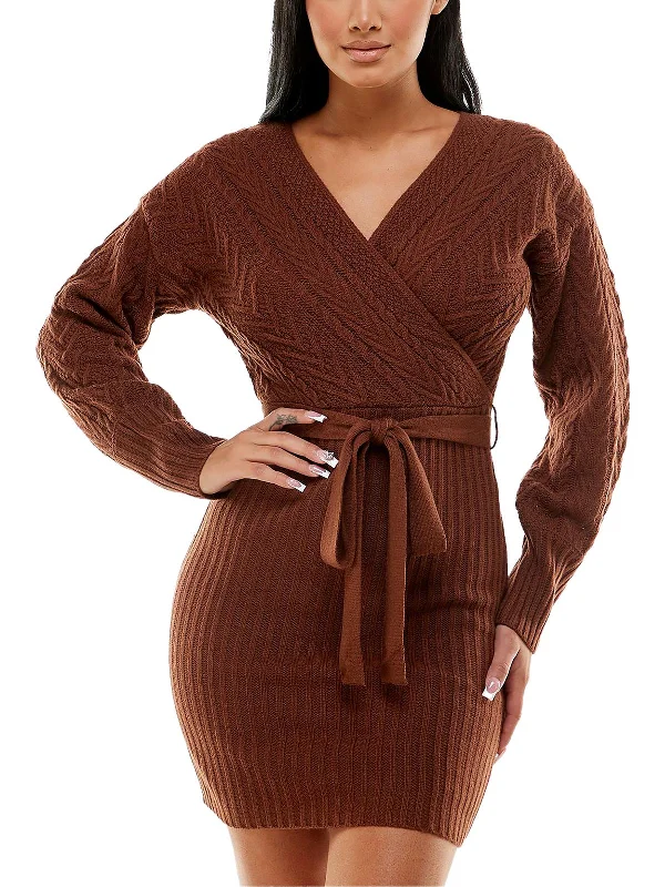 Trendy women’s clothing with a modern twist   Juniors Womens Cable Knit Long Sleeves Sweaterdress