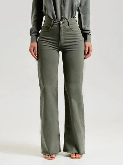 Elegant and comfortable women’s fashion wear   Hot Girl Raw Hem Flared Jeans