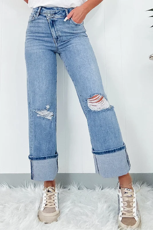 Fashion pieces that complement every woman’s style Hot Girl Asymmetrical Waist Distressed Straight Jeans In Medium Wash Fashion pieces that complement every woman’s style Hot Girl Asymmetrical Waist Distressed Straight Jeans In Medium Wash