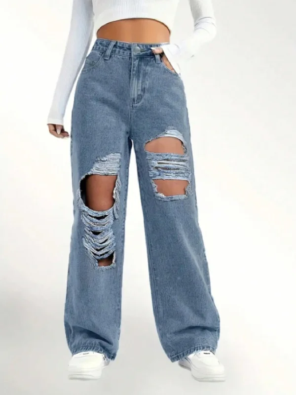 Confidence-boosting clothing for women   Hot Girl Distressed Wide Leg Jeans In Medium Wash