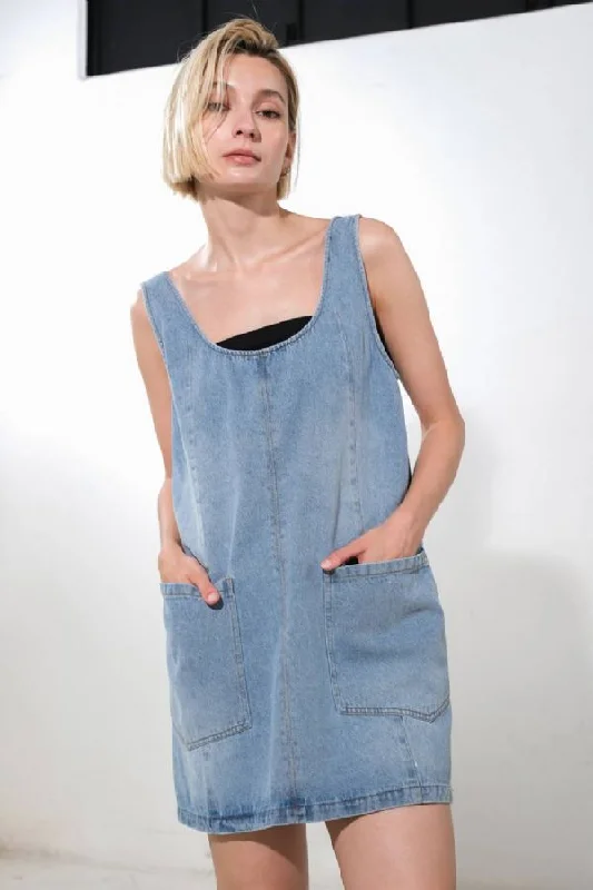 CONTRAST COUTURE DENIM MINI DRESS