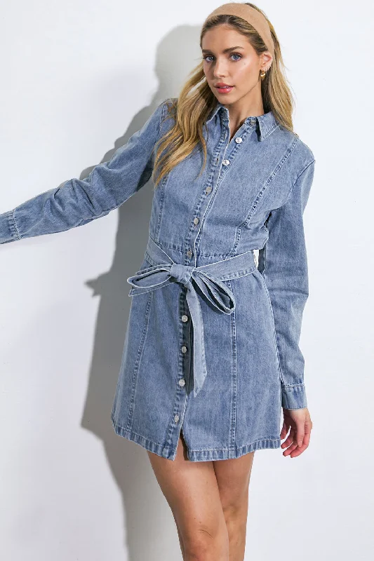 BE A LIGHT DENIM MINI DRESS