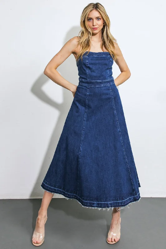 HERE GOES NOTHING DENIM MIDI DRESS