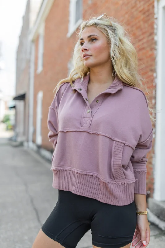 Trendy women’s clothing that suits every taste   Just Go With It Mauve Crop Henley Pullover