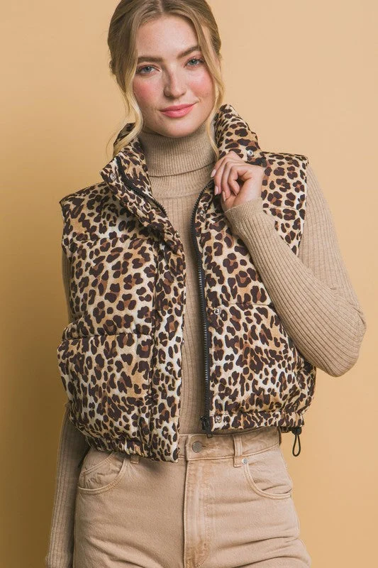 Tiffany Leopard Print Zip Up Puffer Vest