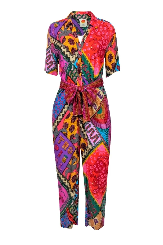 Farm - Red & Multi-Colored 'Dotted Patch Scarf' Jumpsuit Sz XS