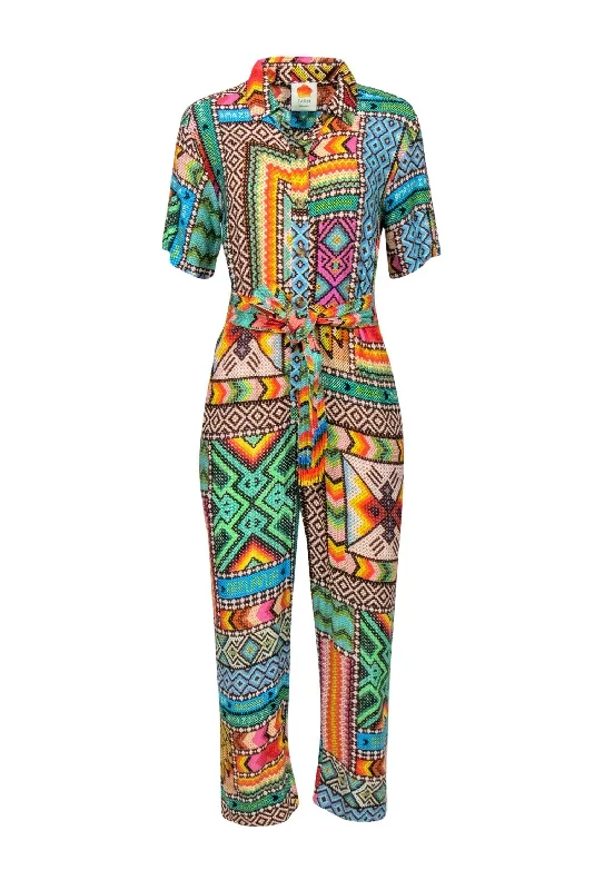 Farm - Green & Multi-Colored 'Banana Scarves' Printed Jumpsuit Sz XS