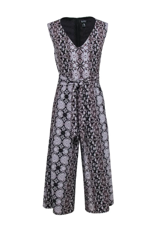 Nicole Miller - Brown & Grey Snake Print Cropped Sleeveless Jumpsuit w/ Tie Sz 6