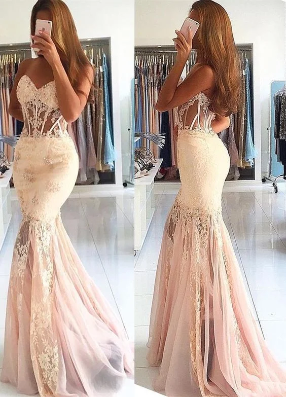 Summer-ready fashion for stylish women   Mermaid Sweetheart Pearl Pink Prom Dress with Appliques Beading   cg14362