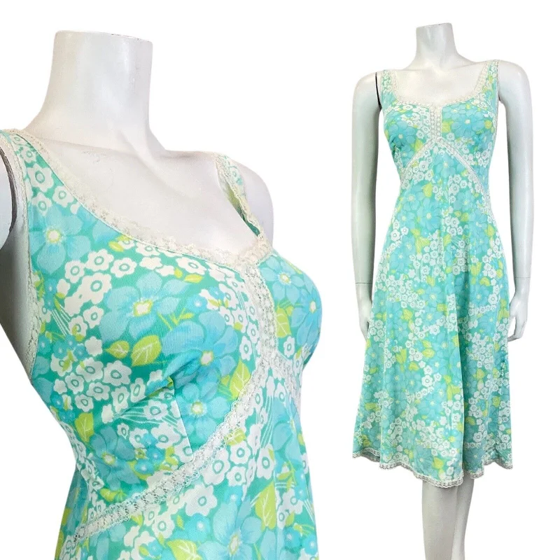 Cozy women’s clothing for the colder months   VINTAGE 60s 70s BLUE GREEN WHITE DAISY FLOWER LACE SUMMER NIGHT SLIP DRESS 14 16