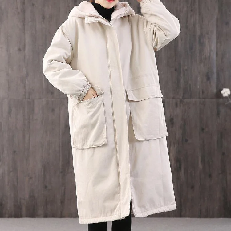 Fine casual winter jacket overcoat white hooded thick Parkas