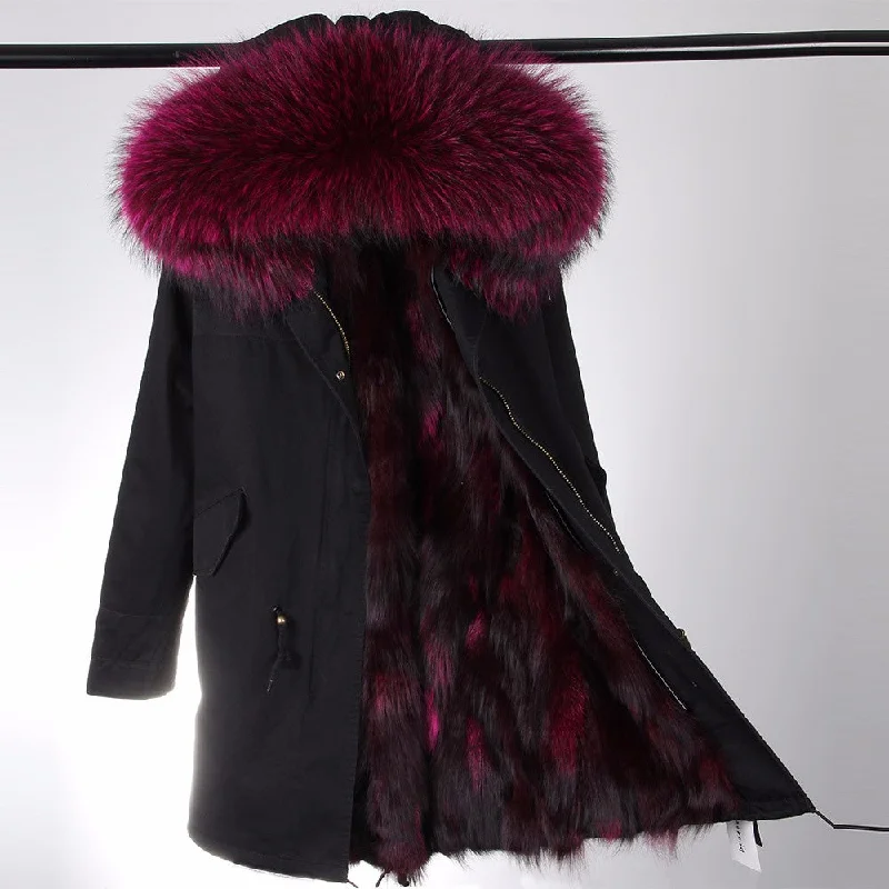 Burgundy Fur Black Parka