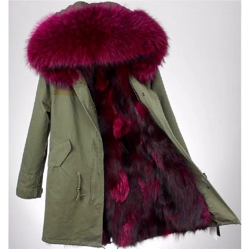 Burgundy Fur Green Parka