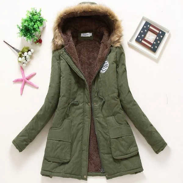 Winter women coat  Casual Outwear Military Hooded fur Coat Down Jackets