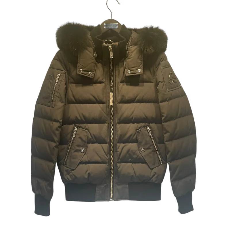 MOOSE KNUCKLES/Puffer Jkt/M/Nylon/GRY/BLK FUR NECK/DRK GRY/SILVER