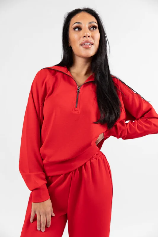 Let's Just Stay Red Quarter Zip Knit Pullover DOORBUSTER- Coming Soon